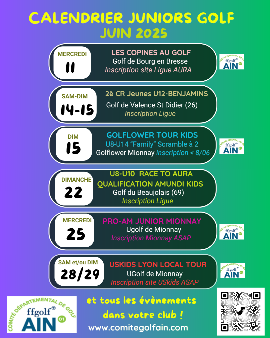 Juin 2025 dates Juniors