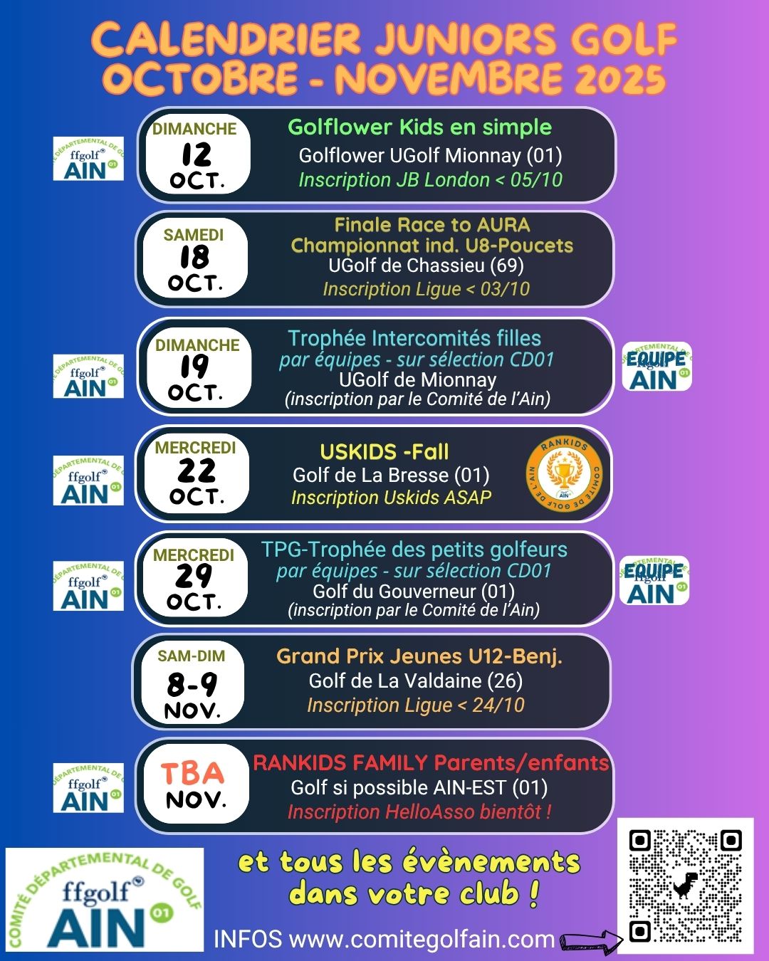 10.2025 dates Juniors Octobre 2025