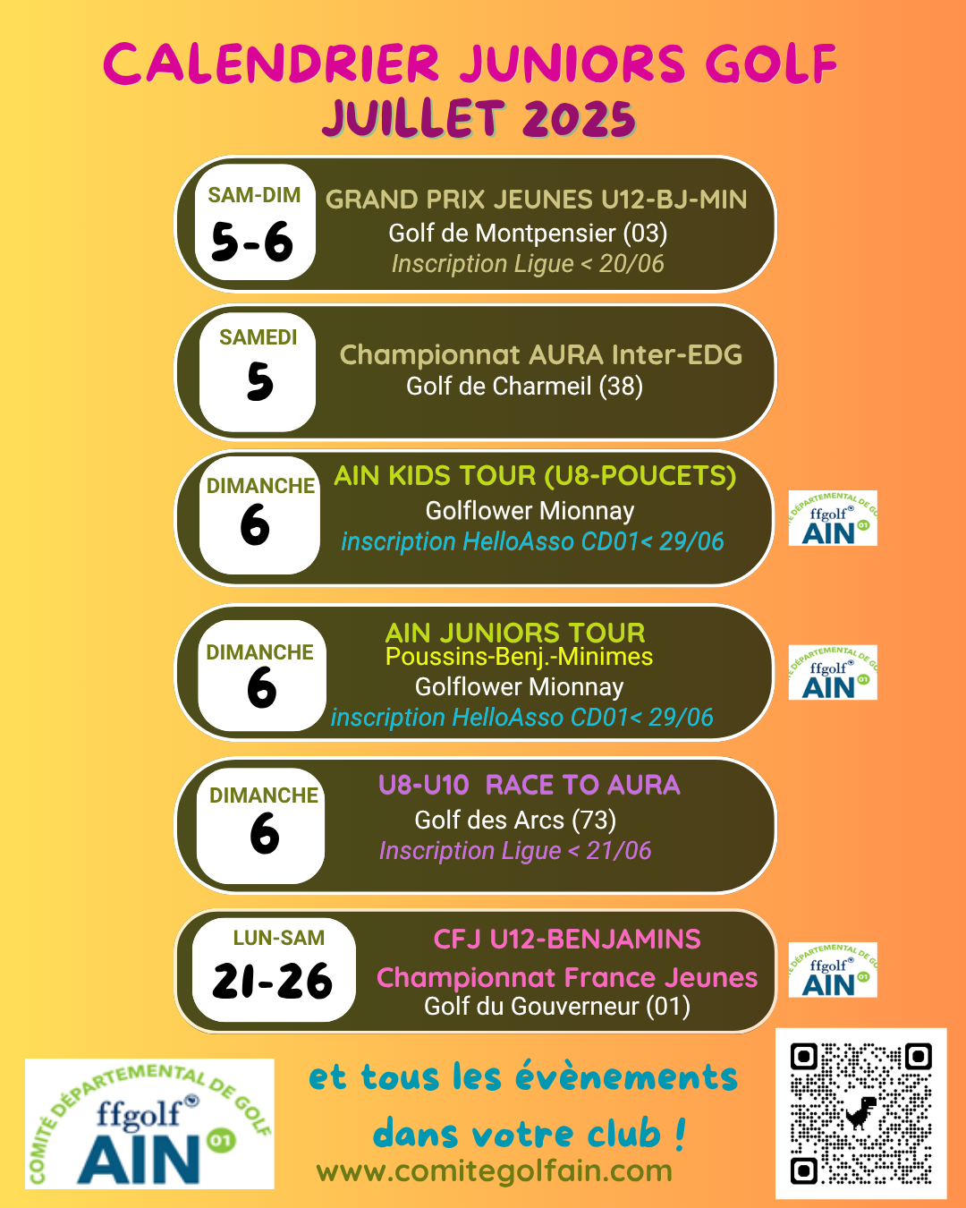 Juillet 2025 dates Juniors